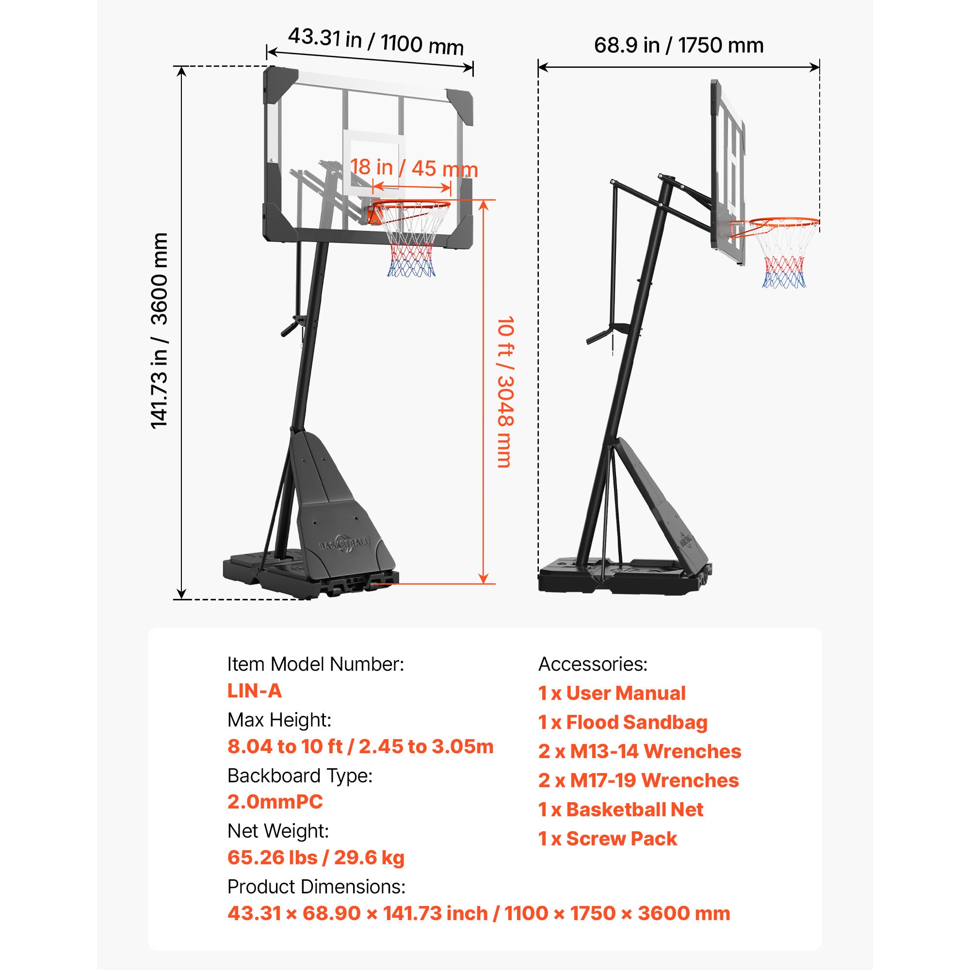 Portable Basketball Stand With Adjustable Height For Adults Kids_voghion.com